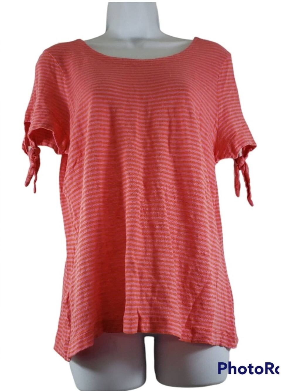 Tommy Bahama Pink and Orange Striped Linen Short Sleeve Blouse Size M